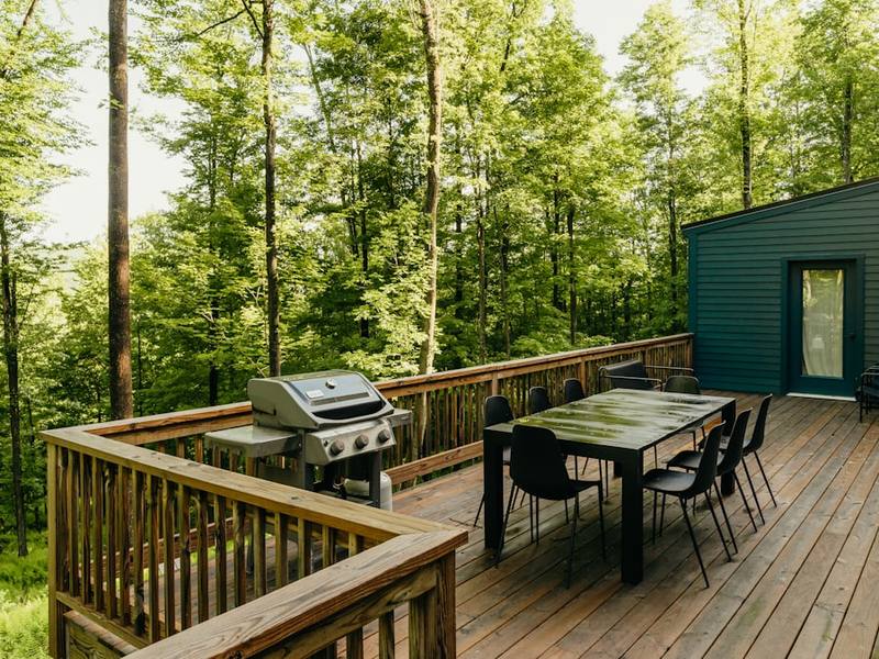 Composite deck in the woods, Jackson NH
